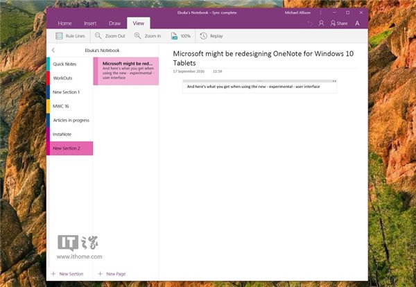 Win10版《OneNote》即将大更新：全新清爽UI、隐藏笔记预览